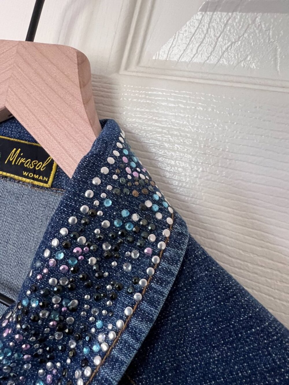Vintage 90's Rhinestone Studded Denim Jacket Size 2X Cowgirl Western Chic - Picture 10 of 10